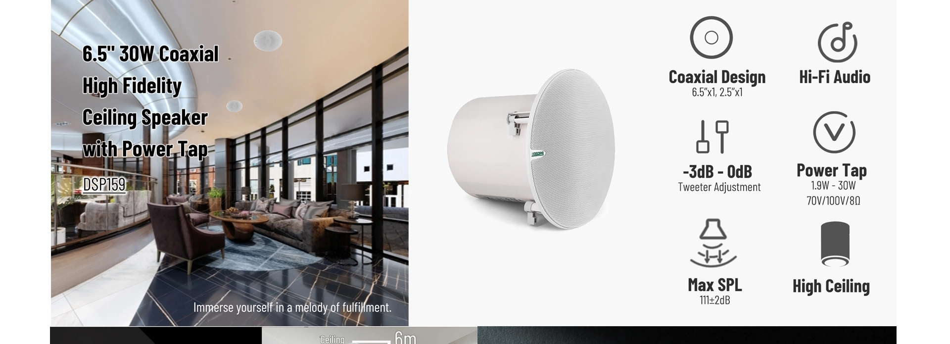 HiFi Coaxial Ceiling Speaker with Power Tap