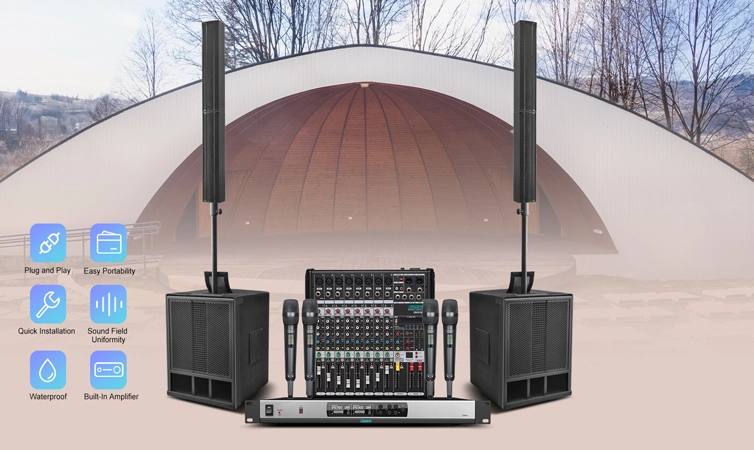 Compact and Portable Active Line Array Column Speaker System for Mobile Performances