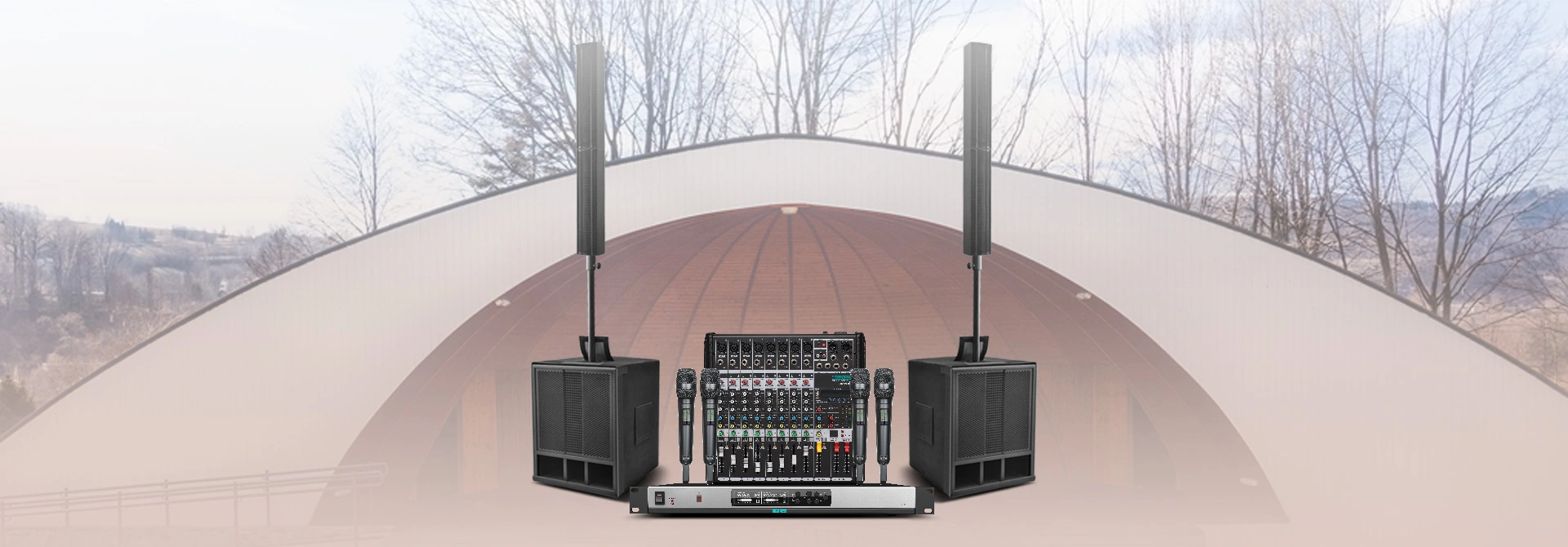 Compact and Portable Active Line Array Column Speaker System for Mobile Performances