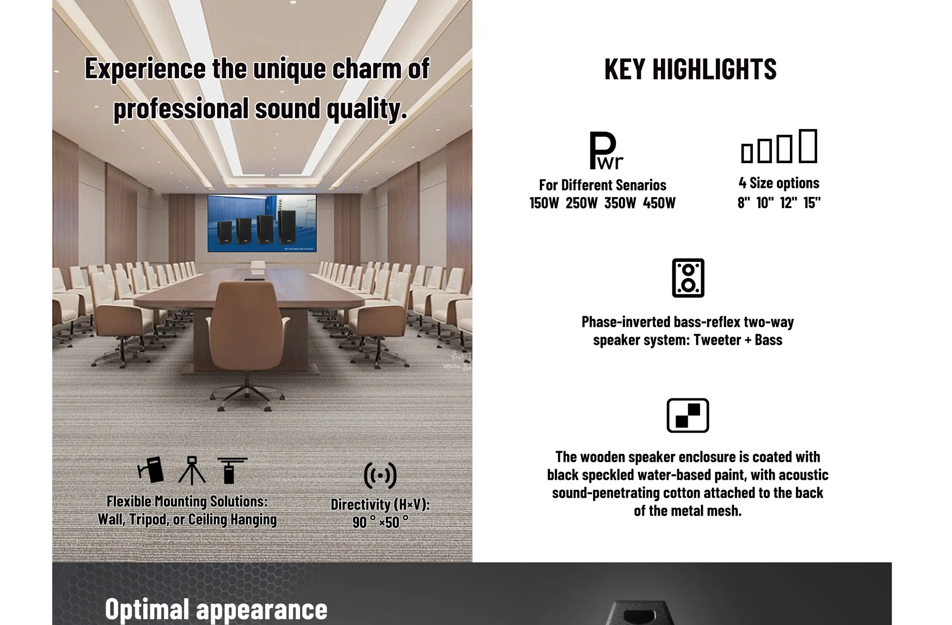 8Ω 150W Professional Conference Speaker