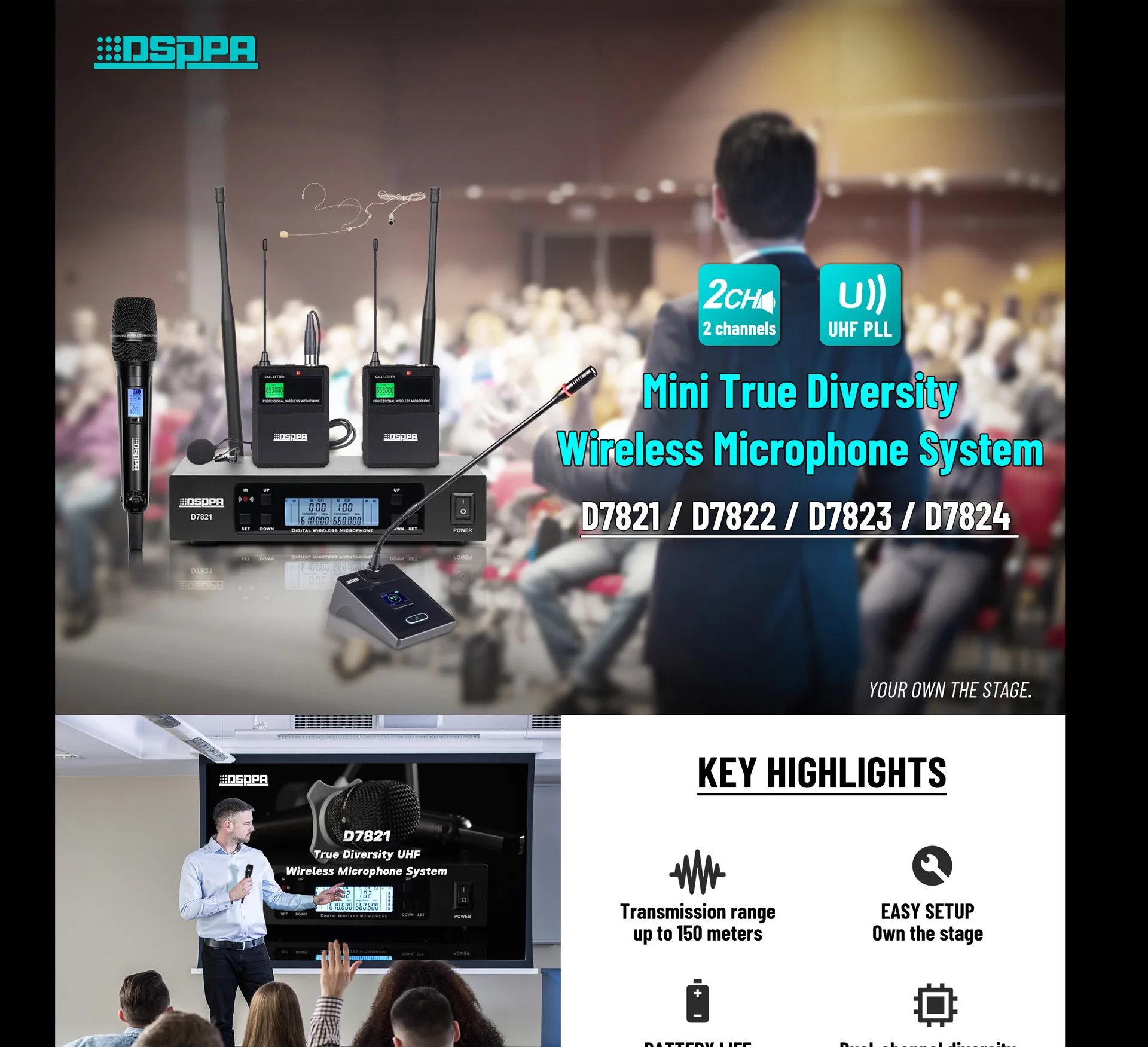 True Diversity UHF Wireless Microphone System