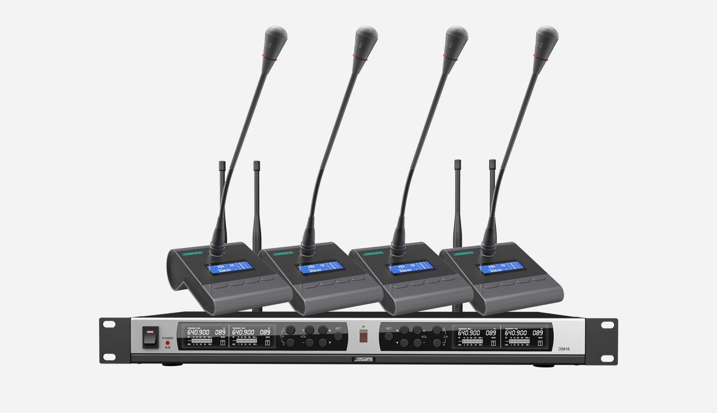 True Diversity UHF Wireless Microphone System (4 rechargable desktop mic)