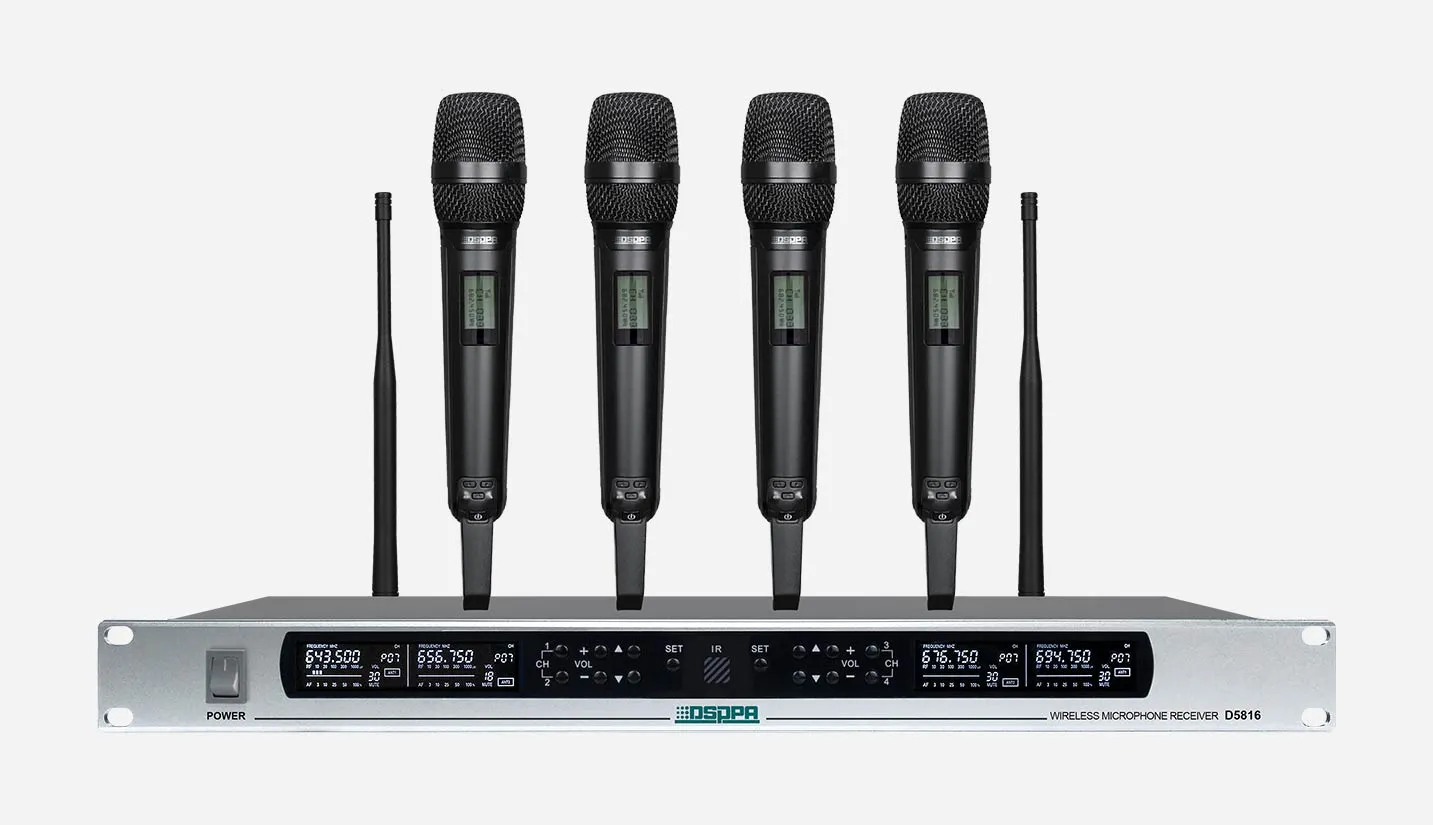4 Channels True Diversity Microphone Receiver 4 Handhol Mic