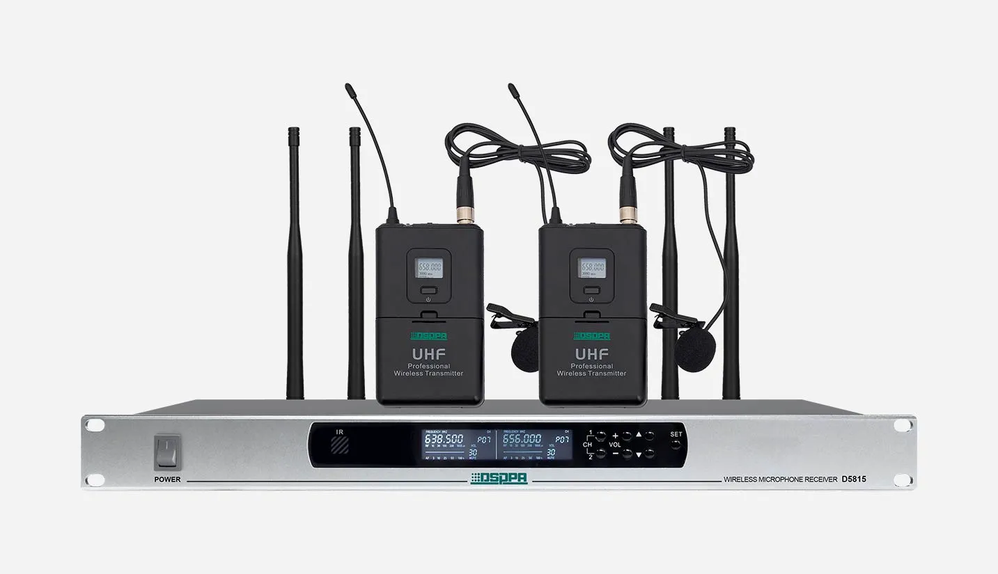 2 Channels True Diversity Microphone Receiver 2 Collar Mic